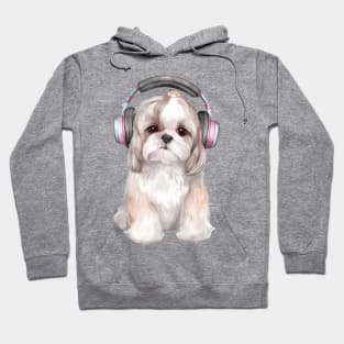 Watercolor Shih Tzu Dog with Headphones Hoodie